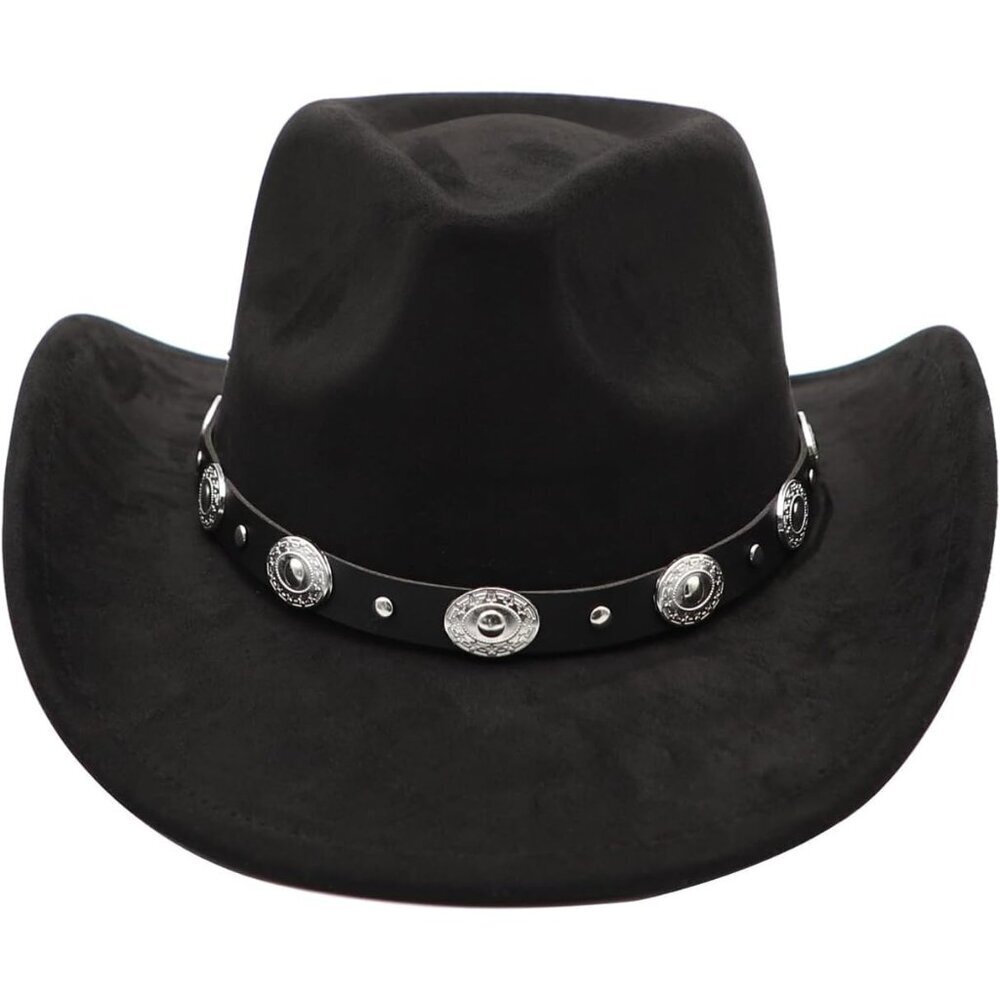 Unisex Black C 100% Polyester Western Bull Skull Buckle Band Cowboy Felt Hat - Picture 2 of 5